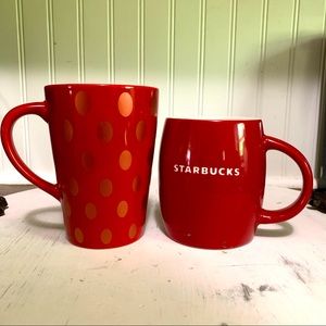 Lot of 2 Starbucks Coffee Mugs 2005 and 2011 Red Limited Edition
